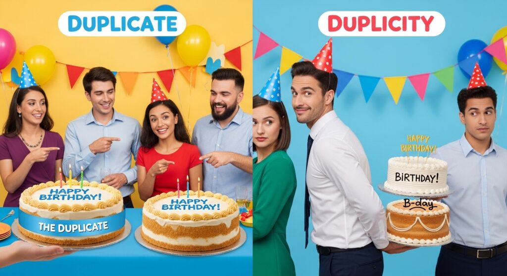 Duplicate vs Duplicity in Celebratory