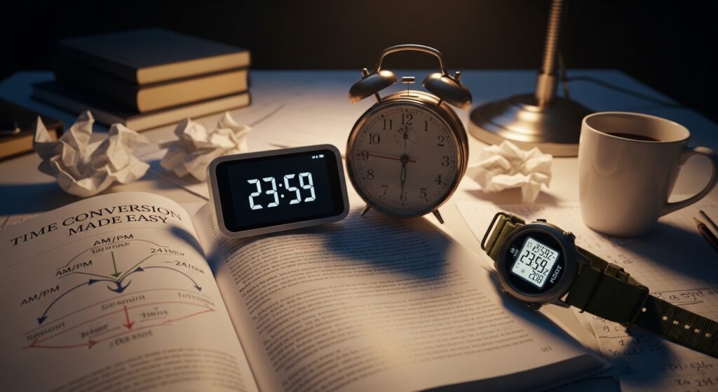 from AM to PM, 24-hour clocks