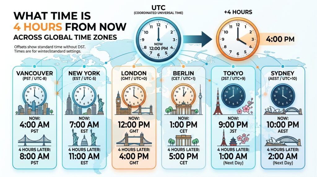 What Time Is 4 Hours From Now Across Time Zones