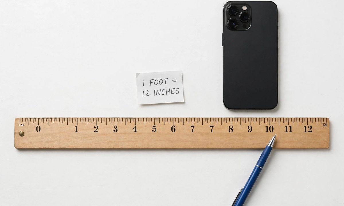 Ruler compared with everyday objects to show 1 foot
