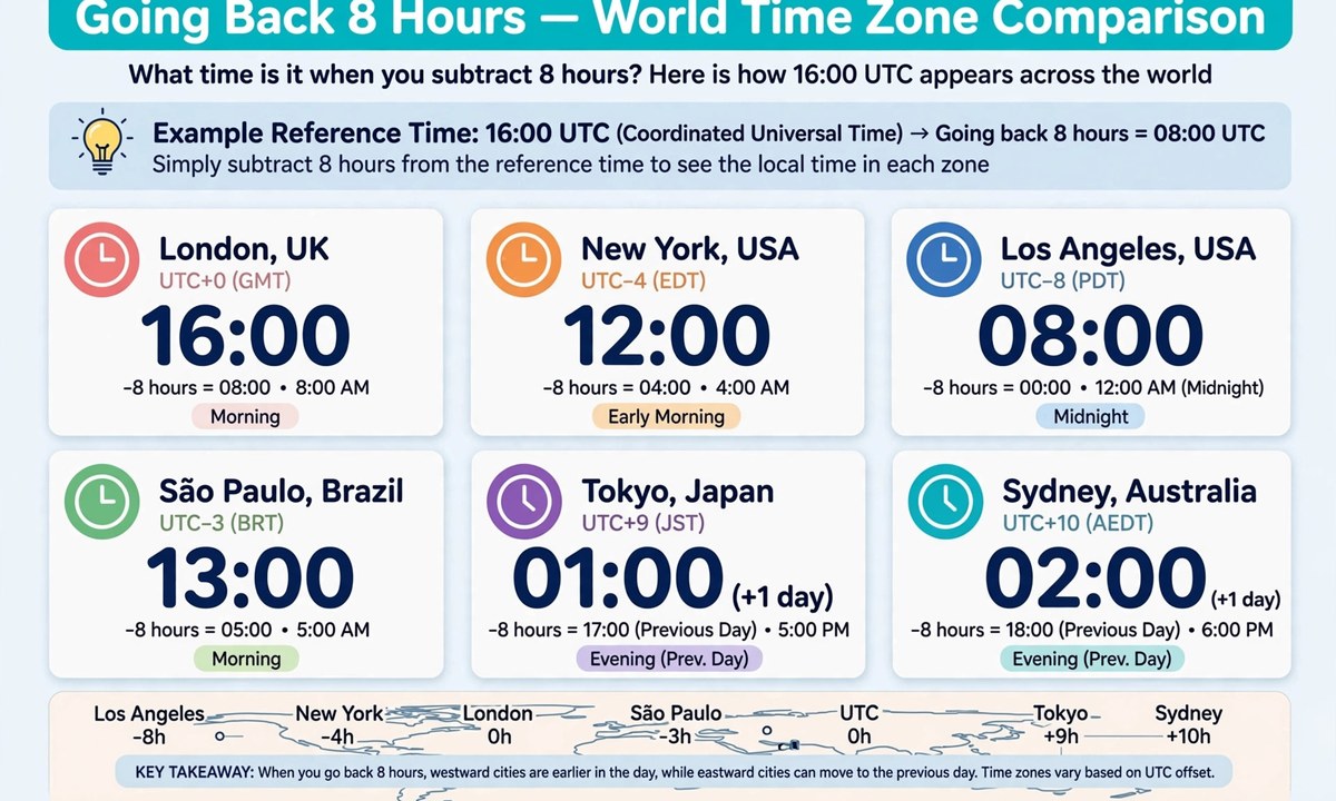 Time zone chart for 8 hours ago
