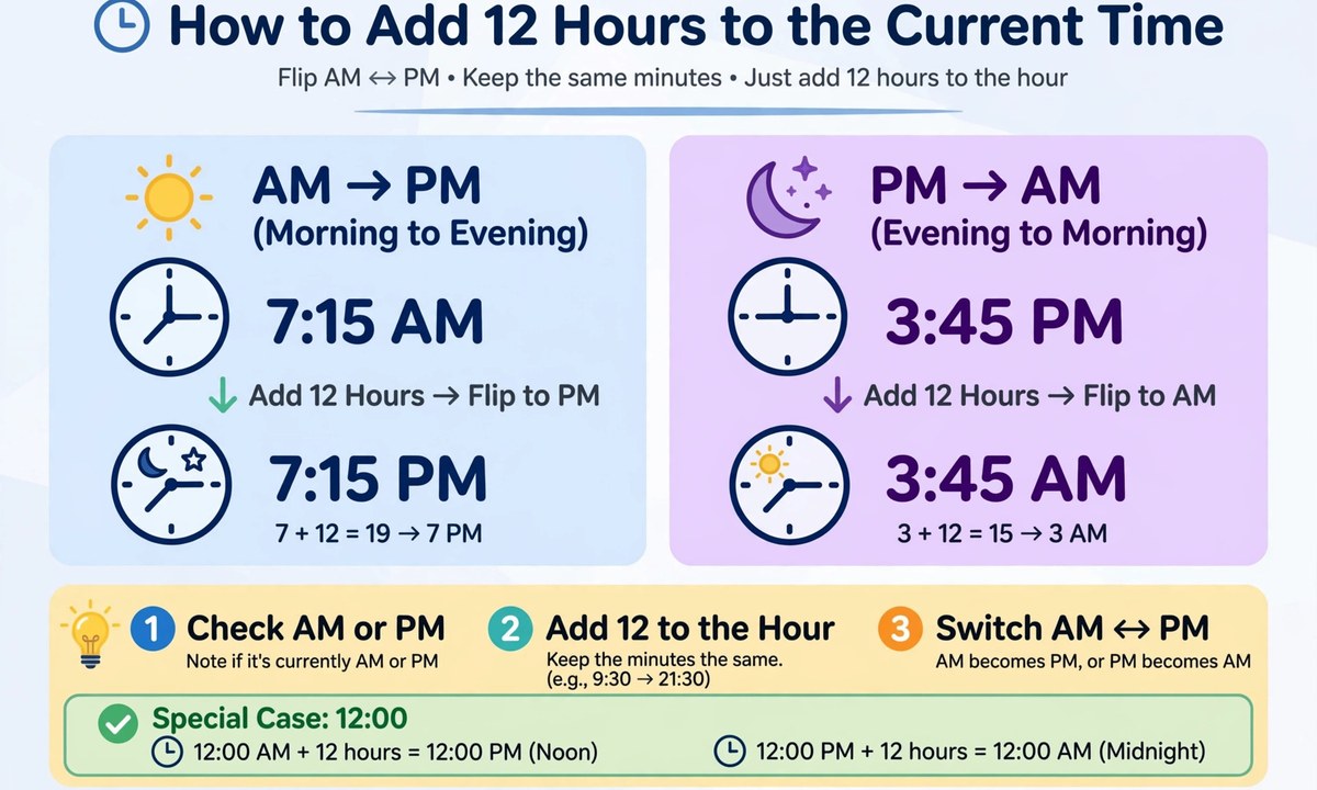 How to add 12 hours to the current time
