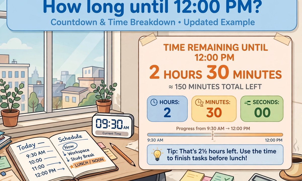 Illustration related to how long until 1200 pm