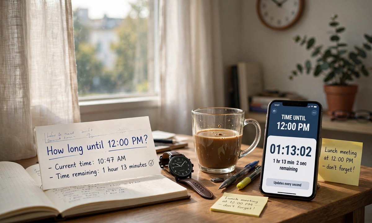 Illustration related to how long until 1200 pm