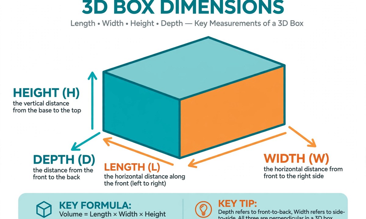 Diagram of length width height depth measurement