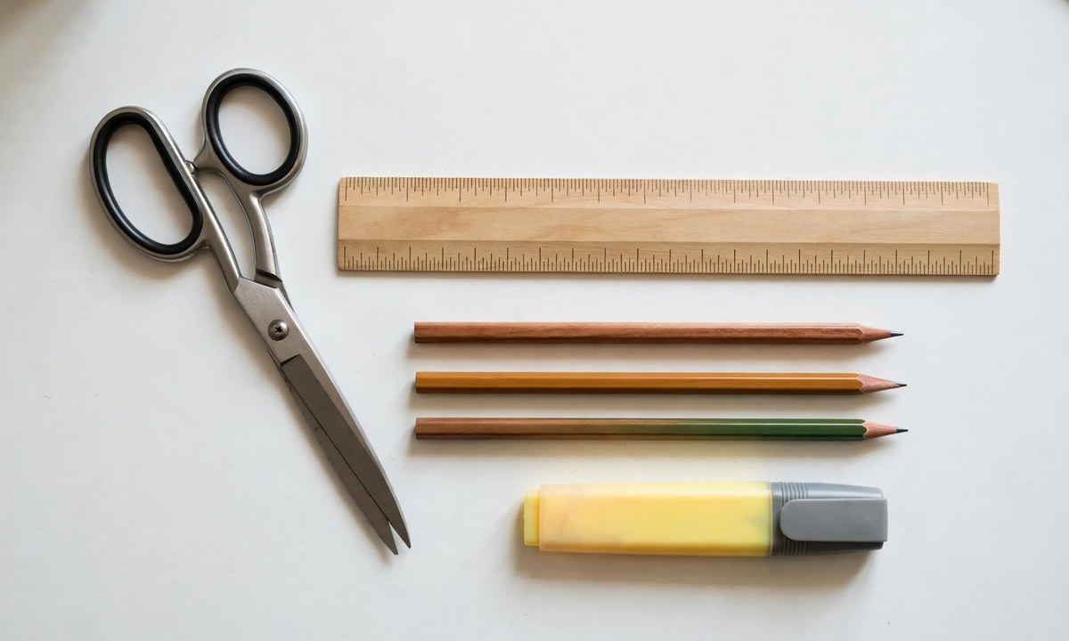 Office supplies measuring 7 inches long