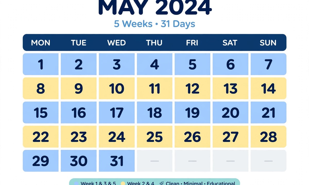 Calendar of a month spanning five weeks