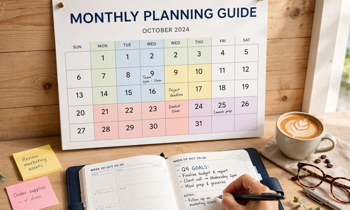 Monthly planning guide based on average weeks