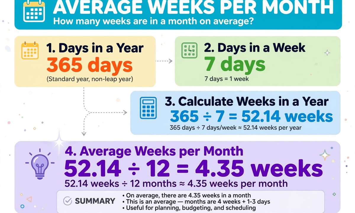 Chart calculating average weeks per month